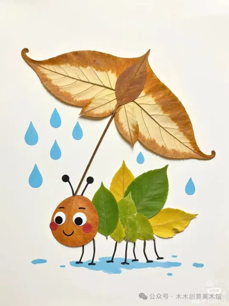 网络上的树叶贴画 石头组合画